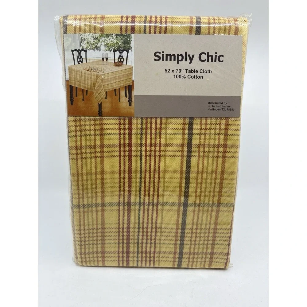 Vintage New Stock 1970s Plaid Cotton Tablecloth 52x 70